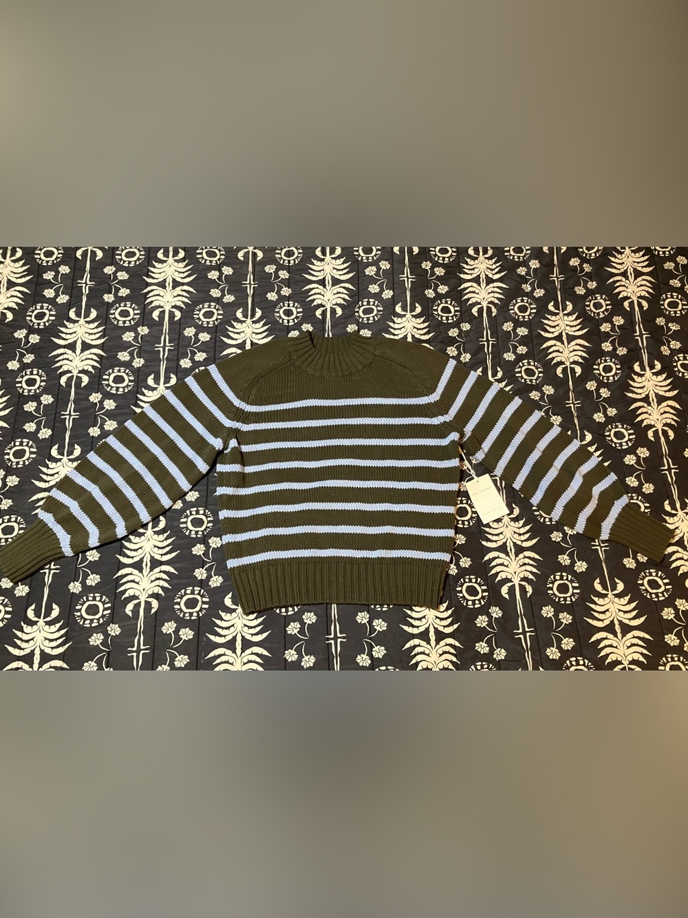 Earthy Green and Blue Striped Knit Sweater